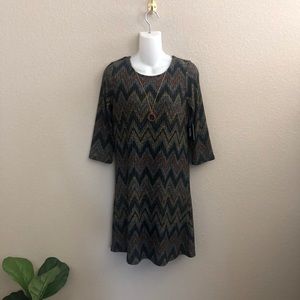 3/$20 NWT Tacera Chevron Print Dress With Necklace